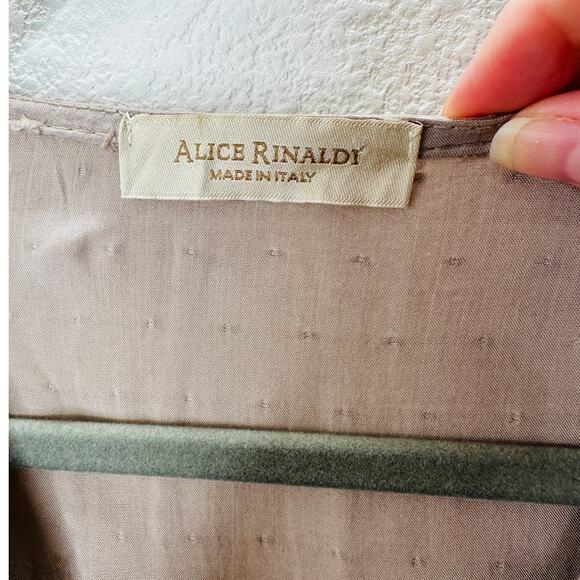 Alice Rinaldi Taupe Tonal Polka Dot Short Sleeve Faux Wrap Ruffle Dress M - Picture 6 of 13